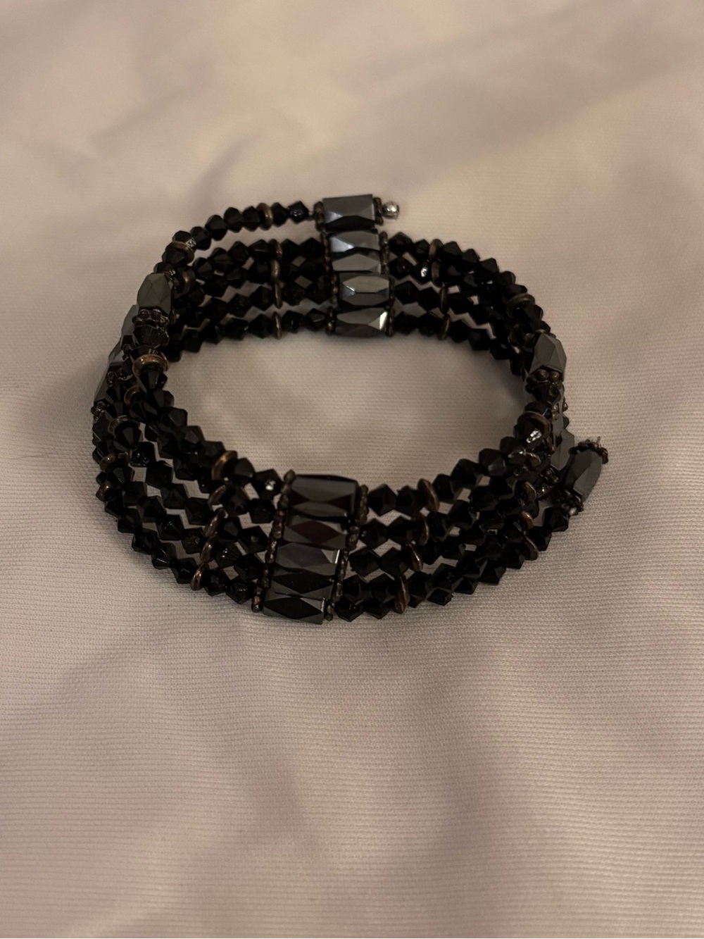 Black Faceted Hematite Magnetic Beaded Coil Bracelet for Women